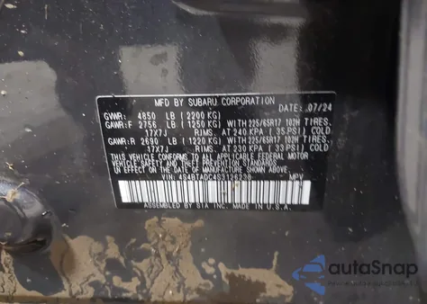 2025 Subaru Outback Premium z USA, uszkodzony, nr VIN 4S4BTADC4S3126238